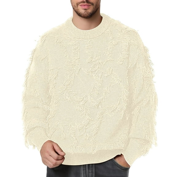 Lopecy-Sta Mens Sweaters Pullover Patchwork Tassels Sweater Long Sleeves Loose O-Neck Pullover Winter Men's Tops Streetwear