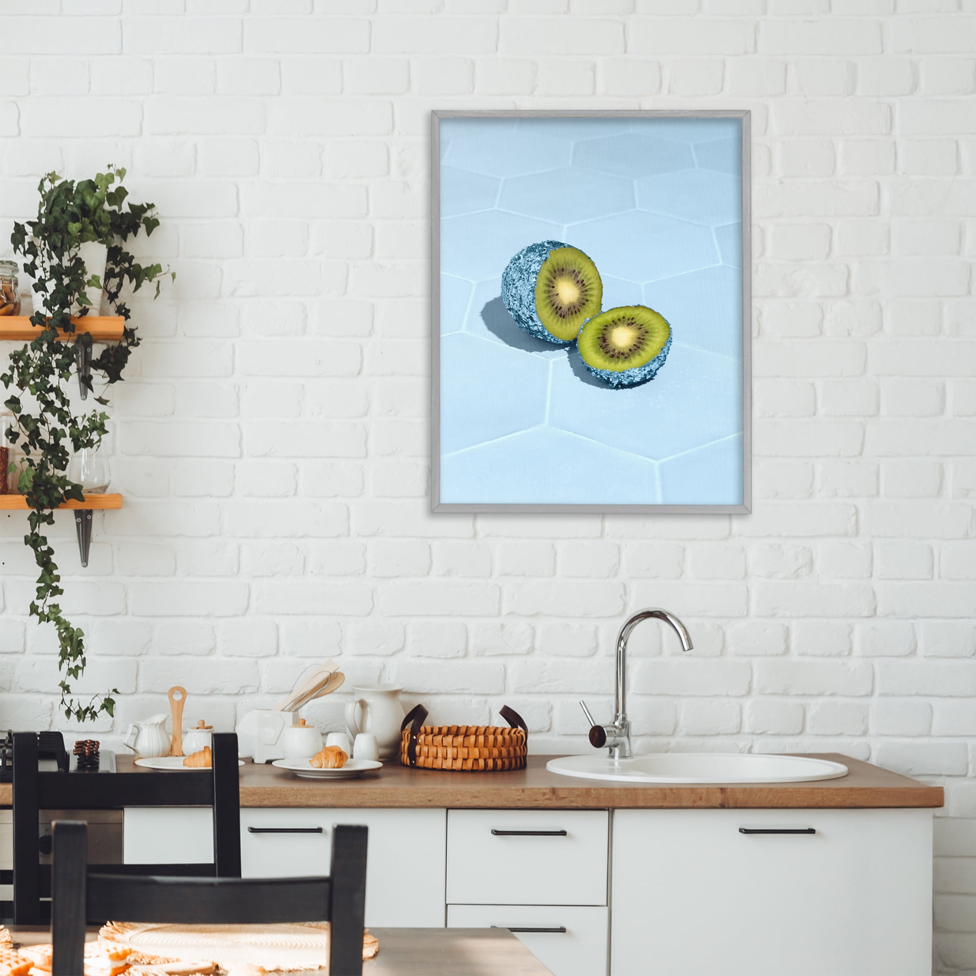 Stupell Industries Blue Glimmer Kiwi Gray Framed Giclee Art, design by LISH Creative