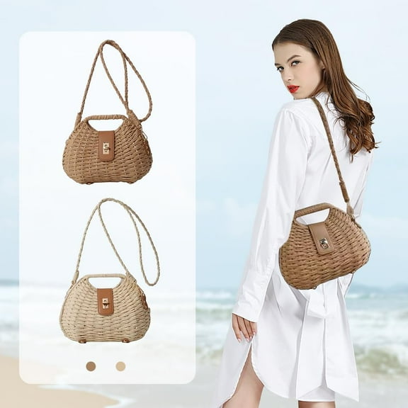 Mrmosy Straw Handbag Women Straw Bag Shoulder Bag Beach Bag, Shopper Handbag, Handwoven Shoulder Bags Travel Holiday Beach