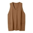 thumbnail image 4 of HNMKIU Women's V Neck Pullover Knitwear Sleeveless Sweater Vest Casual Loose Solid Color Retro Sweater Vest for Plus Size a-Brown,XXXL, 4 of 5