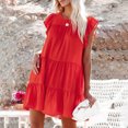 thumbnail image 6 of HERESOM Women Summer Dresses for Women's Fashion Holiday Summer Solid Color Round Neck Short Sleeve Party Beach Loose Dress, 6 of 9