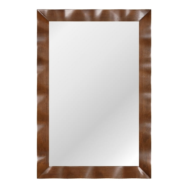 Gymax 42'' x 28'' Farmhouse Wall Mirror w/Solid Wood Frame Rubber Wood Rustic Style Brown