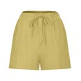 thumbnail image 5 of vigerkar Linen Bermuda Shorts for Women Drawstring High Waisted Casual Ruffle Shorts with Pocket (Yellow, L), 5 of 6