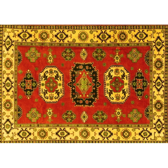 Ahgly Company Indoor Rectangle Geometric Yellow Traditional Area Rugs, 7' x 10'