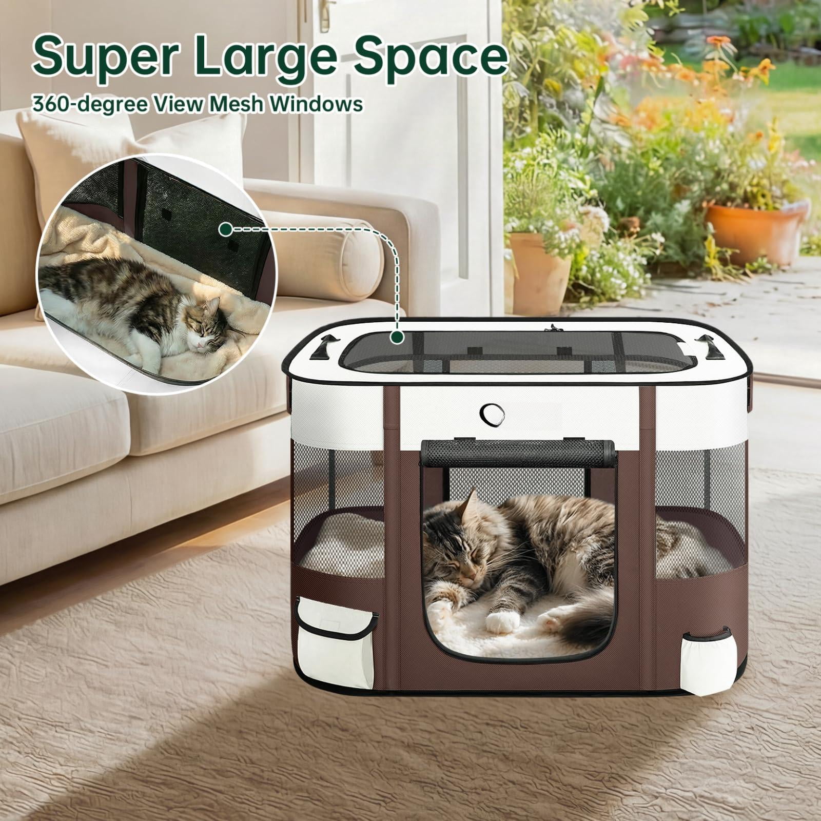 Dog Playpen Cat Pet Puppy Pen Portable Playpens For Dogs Indoor Outdoor Travel Camping Use Foldable Kennel Tent Crate Rabbit Small Animals With Carrying Case (brown  Small)