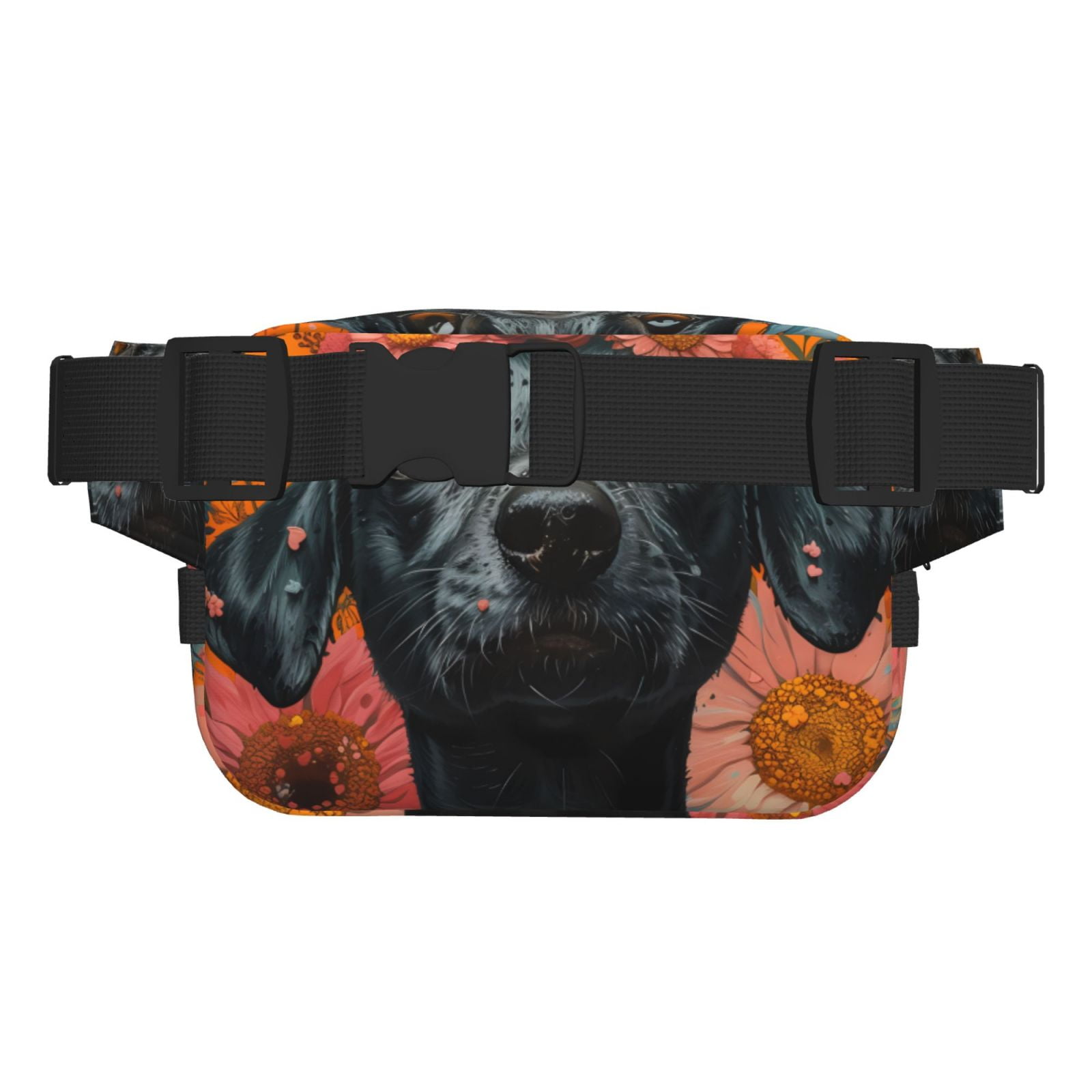Picia Sunflower Black Dog Print Square Double-Layer Waist Bag Mini Adjustable Waist Belt Bag Exercise Running Travel Hiking