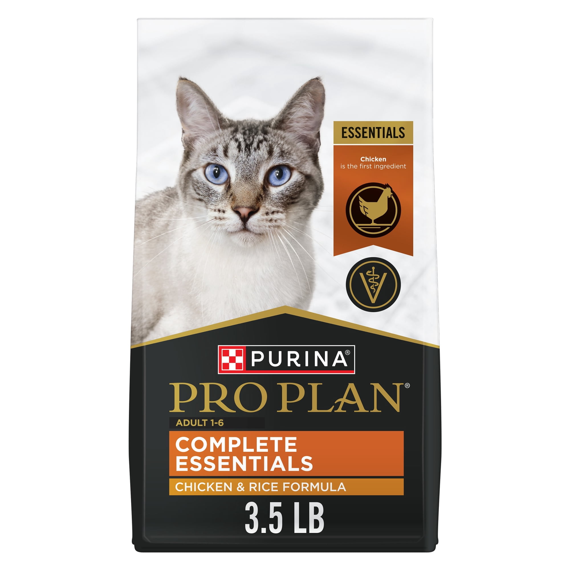 Purina Pro Plan Complete Essentials Chicken and Rice Formula Adult High-Protein Dry Cat Food, 3.5 lb. Bag