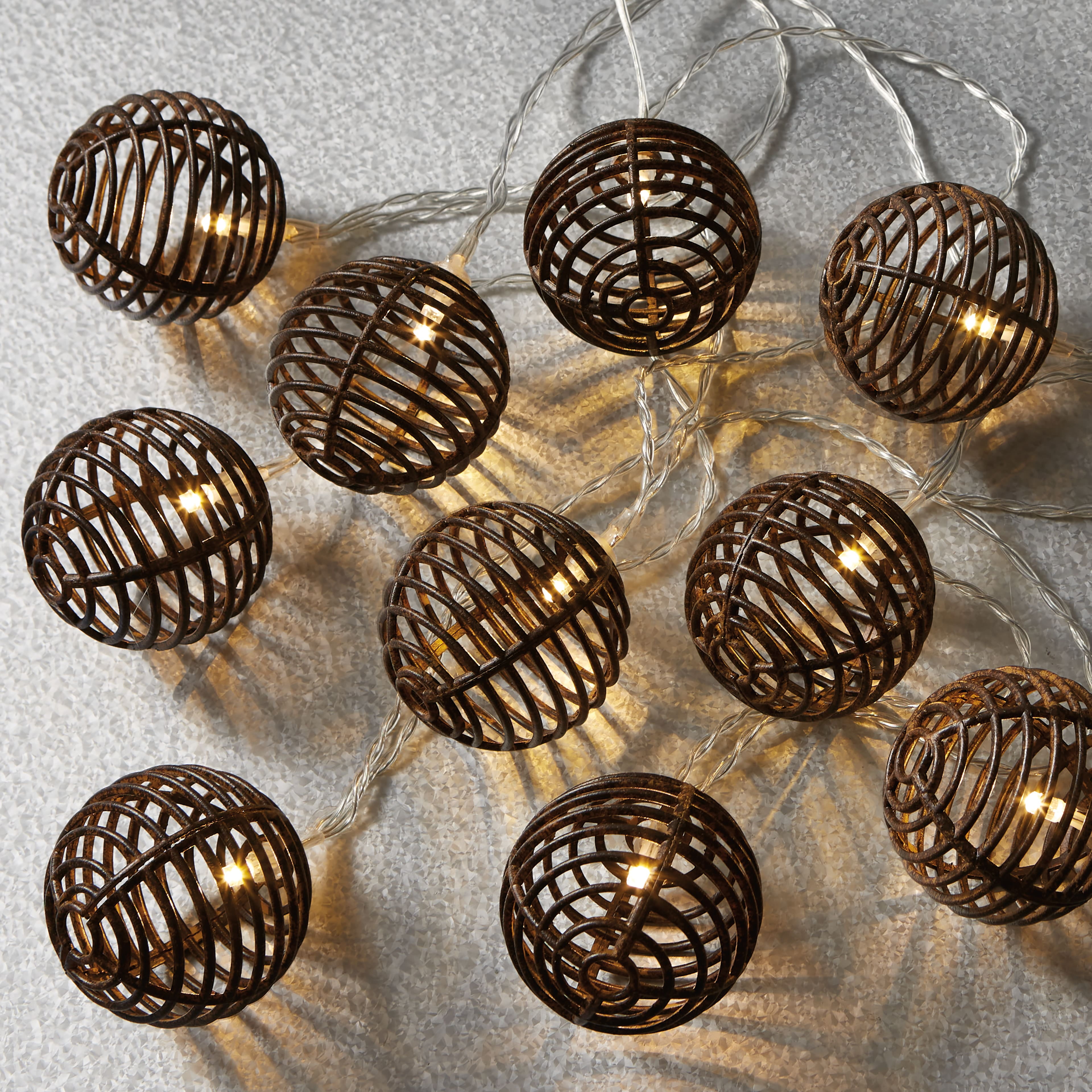 10ct. Warm White LED Faux Rattan Ball String Lights by Ashland