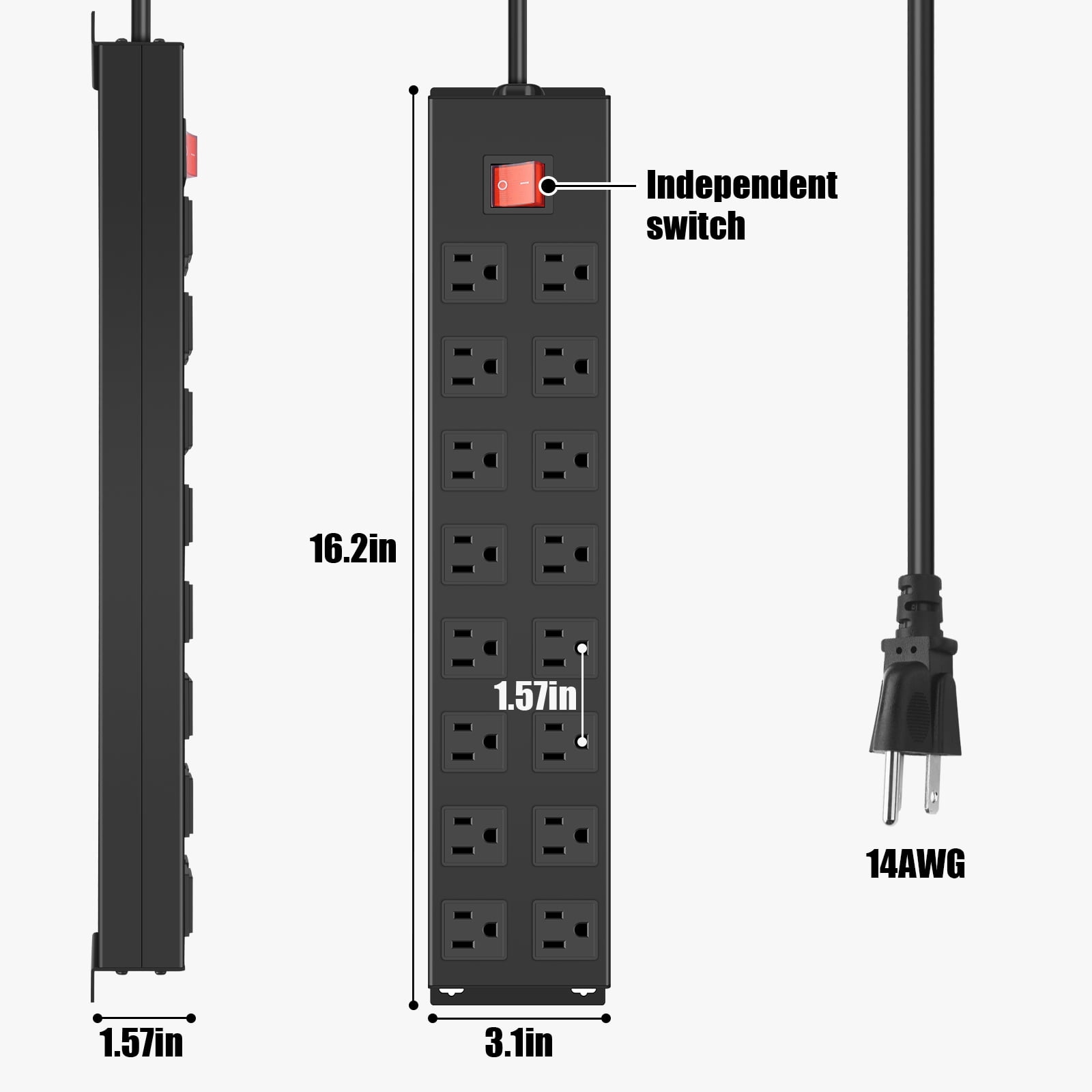 VILONG Heavy-duty 16-outlet surge-protected power strip, 1200J/1875W, wall-mounted power strip with a 6-foot power cord, suitable for garage workbenches, office desks, gaming PCs, and computers