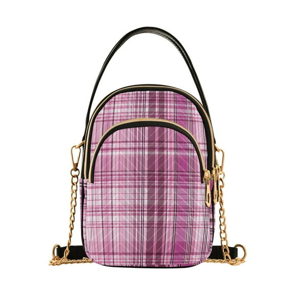 joogoo Women Ethnic Checkered Chain Crossbody Bags Shoulder Handbag Phone Purse