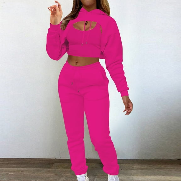 Turilly Womens Coats and Jackets Women's Solid Color Sling Vest Sweatshirt High Waist Pack Hip Straight with Pocket Pants Three-piece Suit