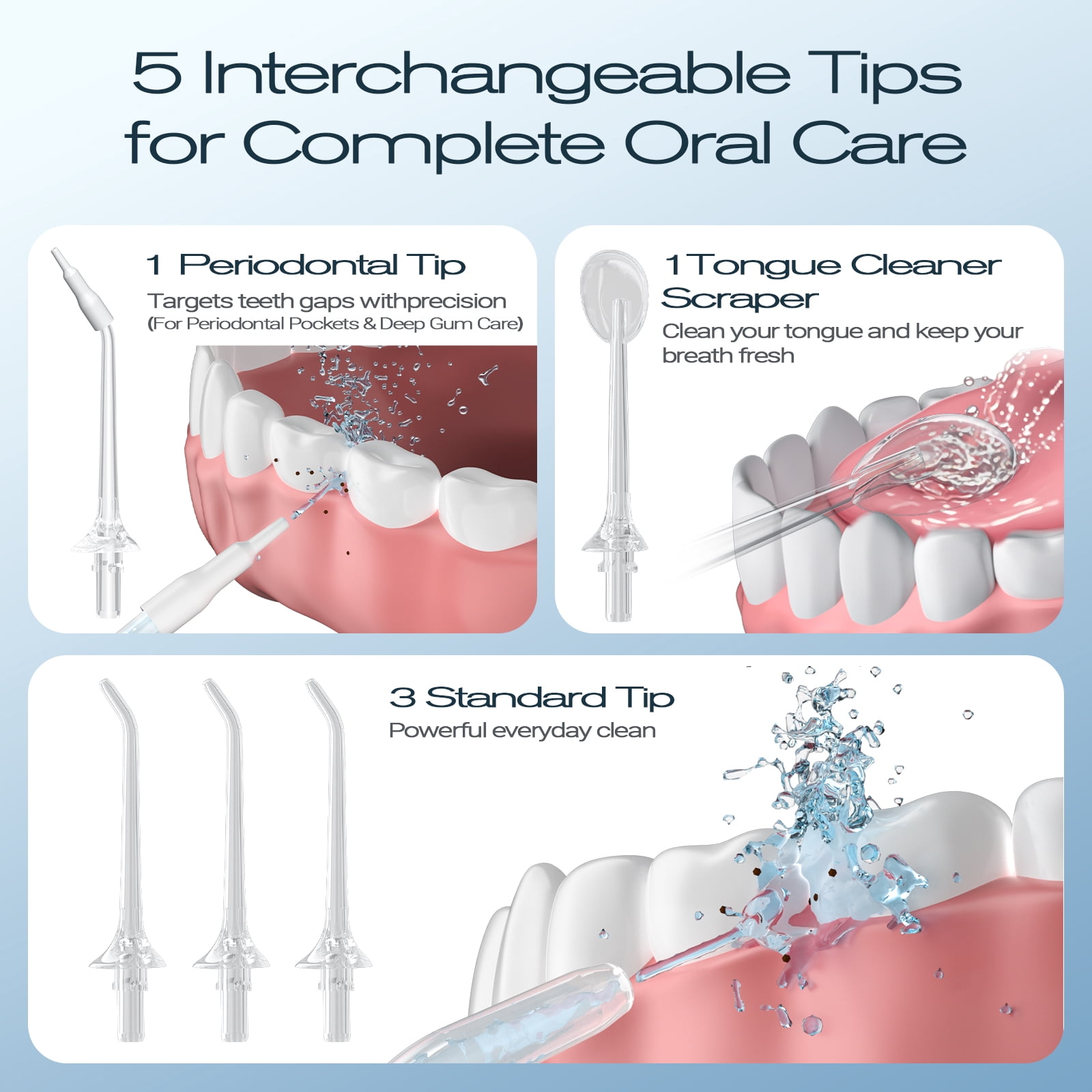 OasiSmile Water Picks for Teeth Cleaning, Dental Water Flosser 350ML Cordless Portable 4 Modes Rechargeable Oral Irrigator with 4 Jet Tips for Home Travel Office, Blue