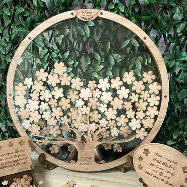Cuadro De Mensaje De Boda Mensaje de boda de madera Drop Box DIY Souvenirs Adornos Decoración (60pcs Flores) Wdftyju Libre de BPA