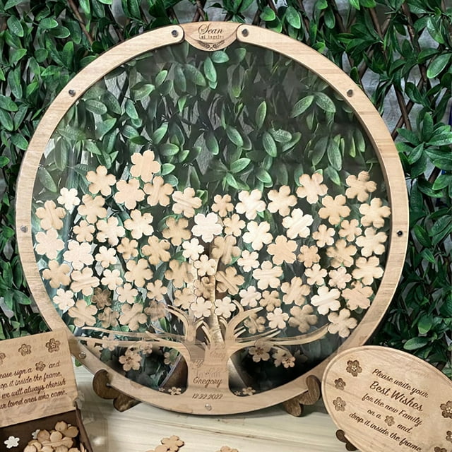Cuadro De Mensaje De Boda Mensaje de boda de madera Drop Box DIY Souvenirs Adornos Decoración (60pcs Flores)