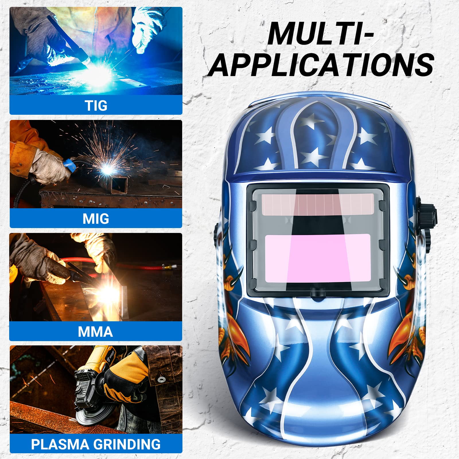 Solar-Powered Auto Darkening Welding Helmet – Adjustable Shade 4/9-13, Lightweight Design with Sensitivity & Delay Settings for Mig Tig Arc Welder