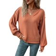 thumbnail image 3 of Suéteres de Cuello en V para Mujer, Suéteres Casuales de Larga con Cuello en V y Estampado de Leopardo, Tops de Suéter Naranja-Rojo L, 3 of 8