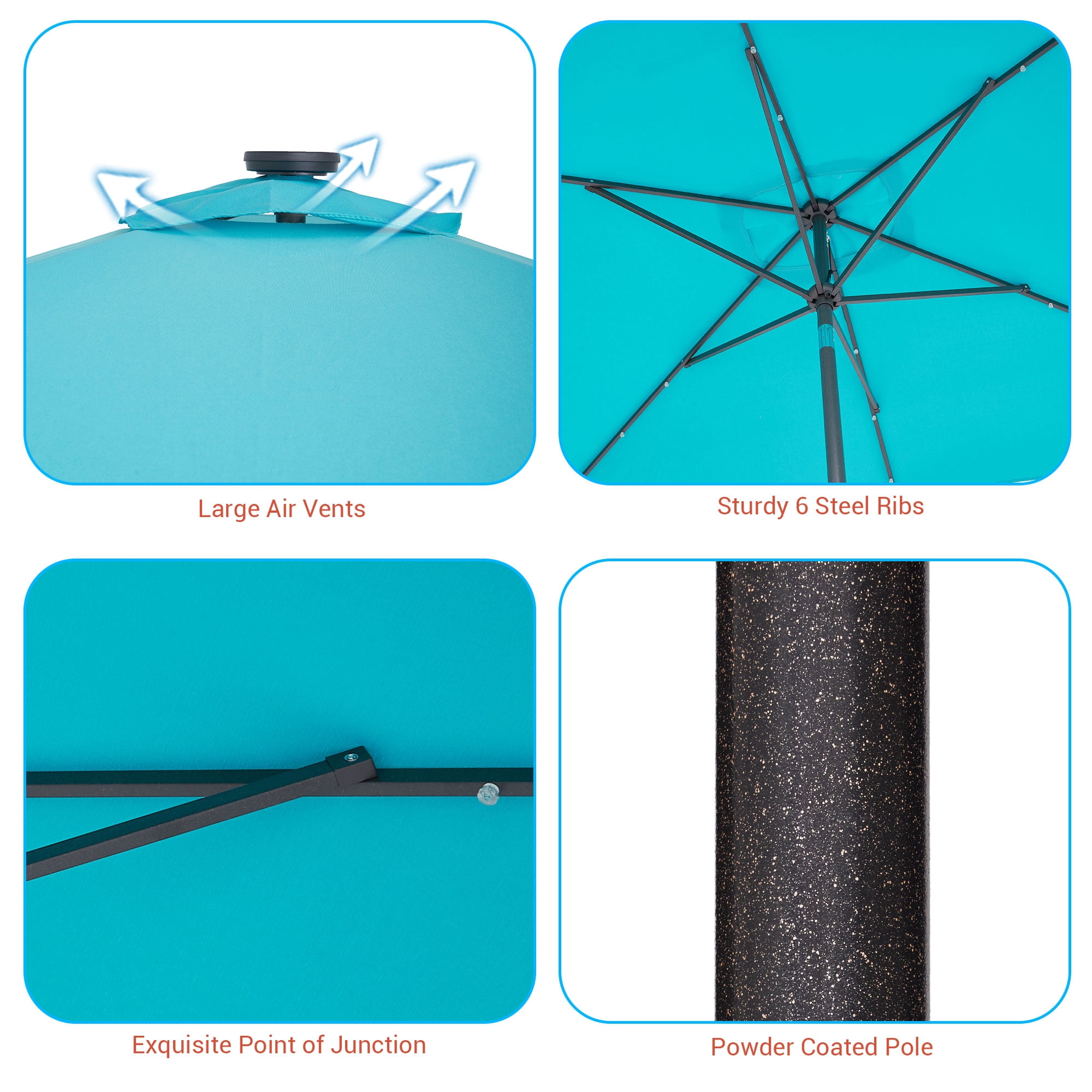 CHYVARY 10 x 6.5ft LED Outdoor Patio Rectangular Table Umbrellas for Deck, Poolside and Garden,Lake Blue