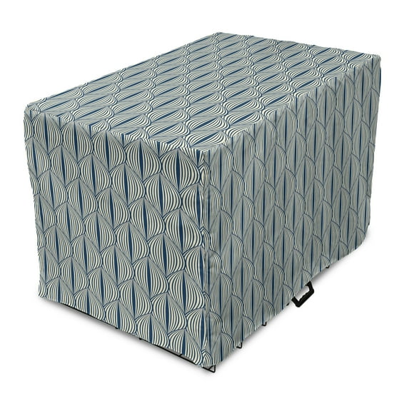 Retro Dog Crate Cover, Geometrical Pattern with Curved Look Shapes with Lines in Pastel Tones, Easy to Use Pet Kennel Cover Small Dogs Puppies Kittens, 7 Sizes, Night Blue and Cream, by Ambesonne