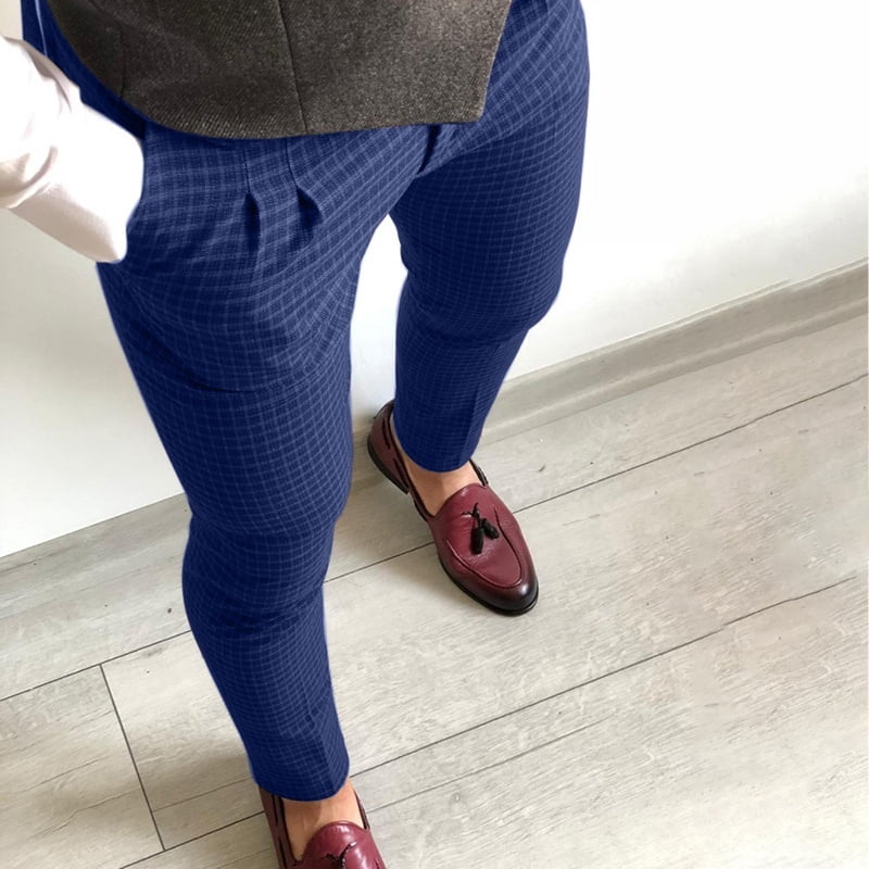 Mens Skinny Dress Pants Casual Slim Plaid Pencil Pants Walmart Canada