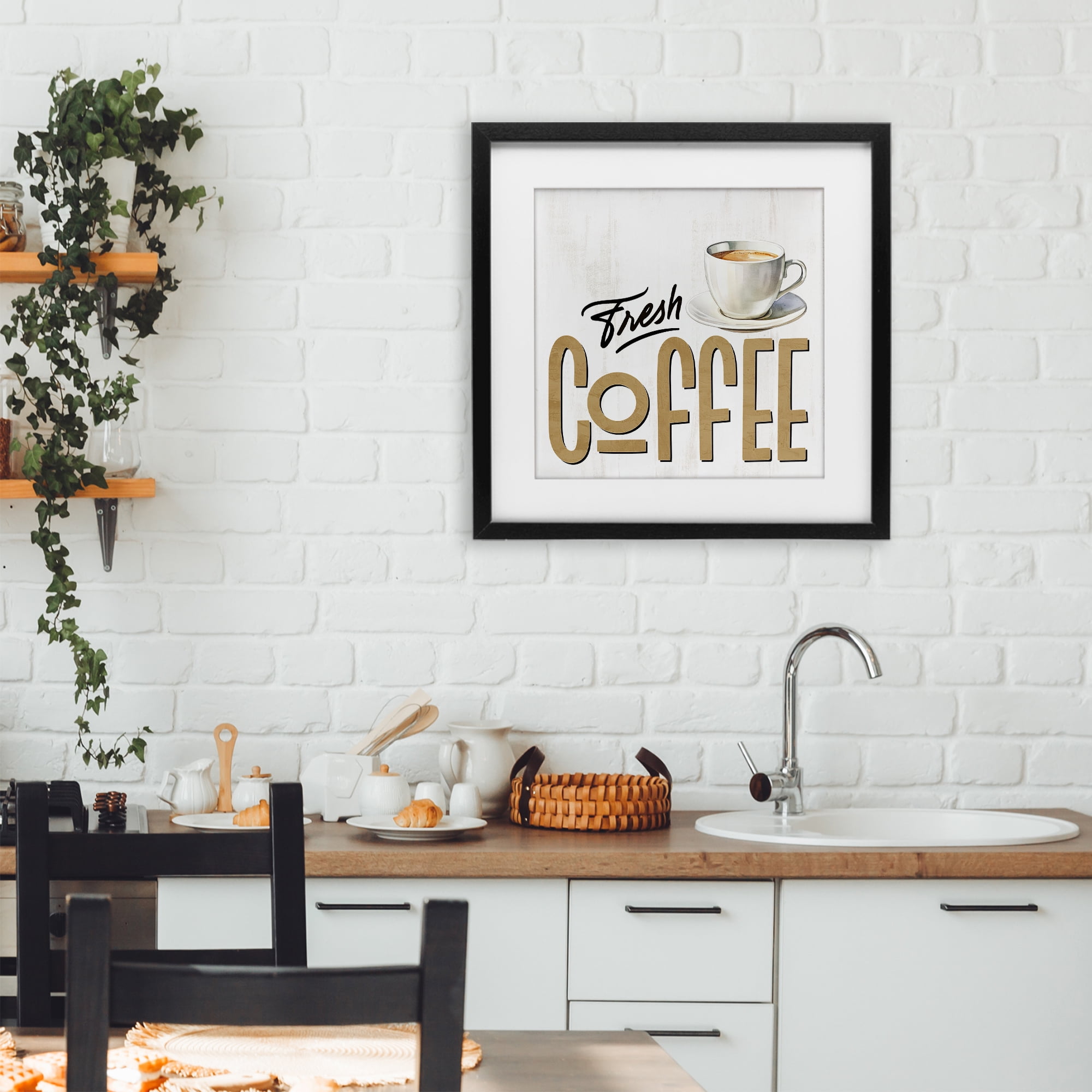 Stupell Industries Fresh Hot Coffee Black Framed Print Under Glass, design by Kim Allen