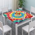 thumbnail image 3 of Colorful Tie Dye Flower Pattern Square Fitted Tablecloth with Elastic Edge,Square Table Cover,Washable Elastic Table Cover for Home Kitchen Party Decor 34"x34", 3 of 6