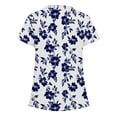 thumbnail image 4 of Idoravan Women Short Sleeve Tunic Blouse Women's Scrub Tops Women Casual Fashion Floral Printed Short Sleeve V-Neck Pocket Work Tops Dark Blue XXL, 4 of 5