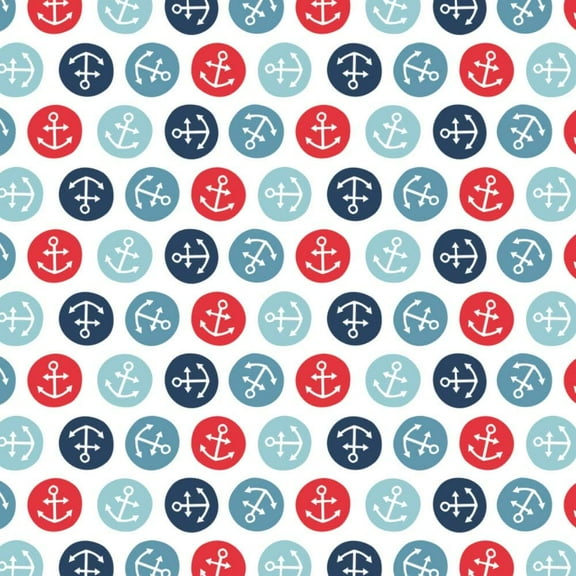 Camelot Fabrics Nautical Collection Tiny Anchors Toss White 100% Cotton Fabric sold by the yard