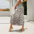 thumbnail image 5 of Women Boho Vintage Floral Print Long Skirt Summer Tiered Maxi Skirt Beige L, 5 of 7