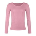 thumbnail image 4 of larppty Women's Scoop Neck Long Sleeve Shirts Ribbed Slim Fitted Casual Solid Color Basic Top Blouses Pink, XXXL, 4 of 6