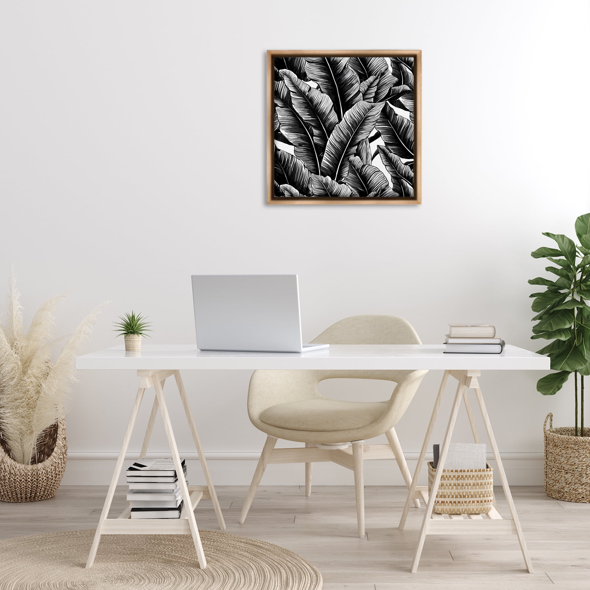 Stupell Industries Black Bold Fronds Botanical & Floral Painting Brown Floater Framed Art Print Wall Art, 25 x 25