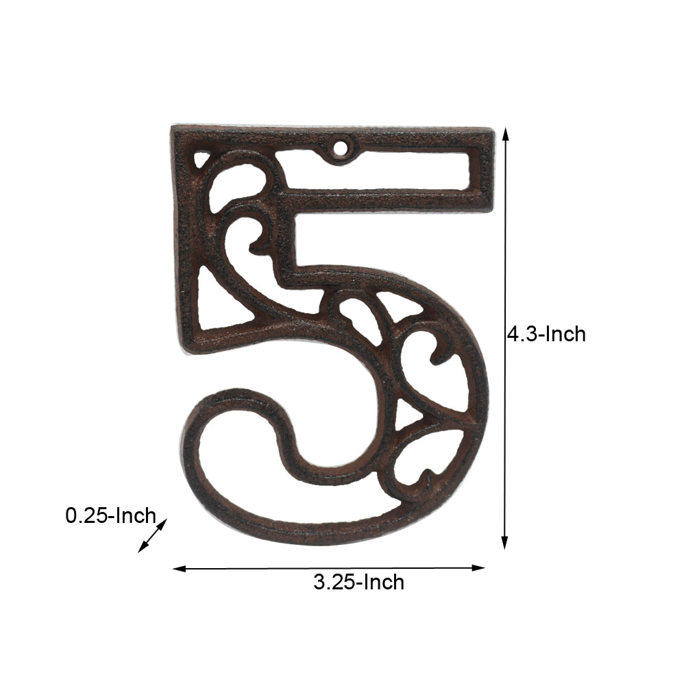 Decorative Vintage Cast Iron Metal House Numbers 4.3-Inch Rustic Hollowed Arabic Numbers 0 to 9 Cast Metal Address Number Home Garden Yard Mailbox Hanging Wall Sign Letters Decor(5) - image 2 of 5