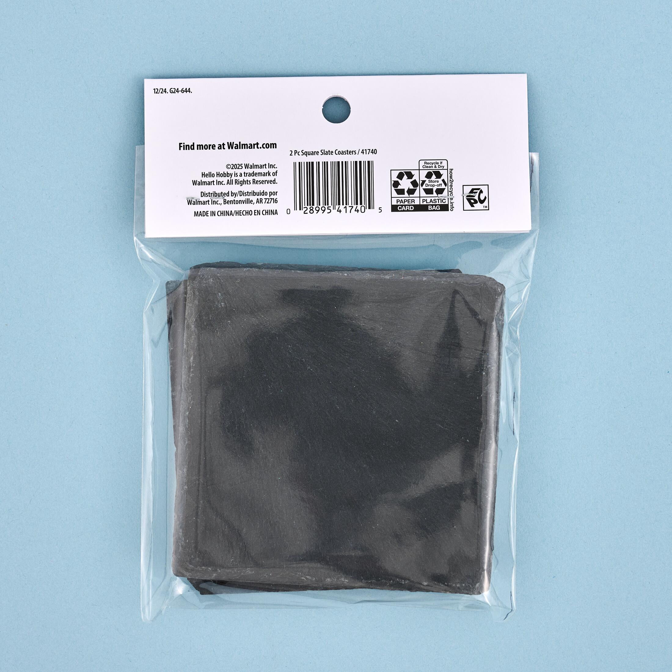 Hello Hobby Square Slate Coaster Set, 2 Pieces, 4 in x 4 in