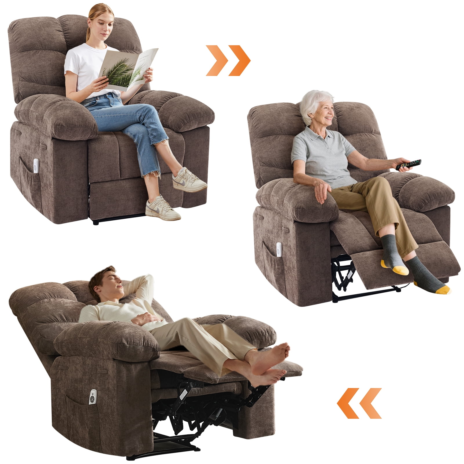 Recliner Chair for Adult, Recliner with Massage&Heating, Manual Recliners, Upholstery Rocking Sofa Chair, Coffee