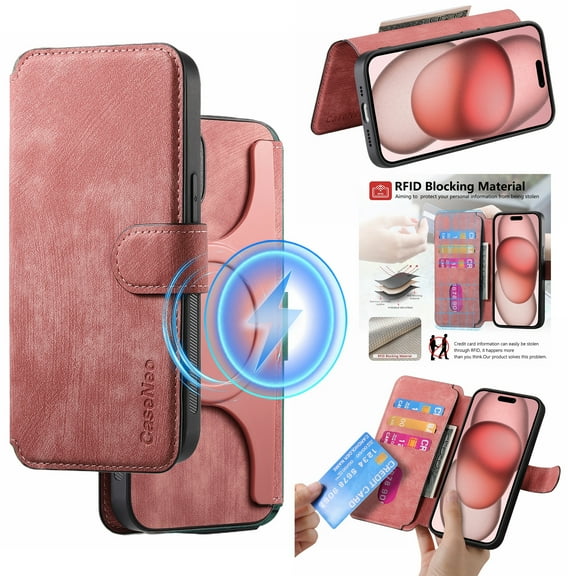 Ancove for iPhone 14 Pro Max Wallet Case with Card Holder Kickstand,Shockproof RFID Blocking Magnetic PU Leather Flip Case Cover for for iPhone 14 Pro Max,Pink