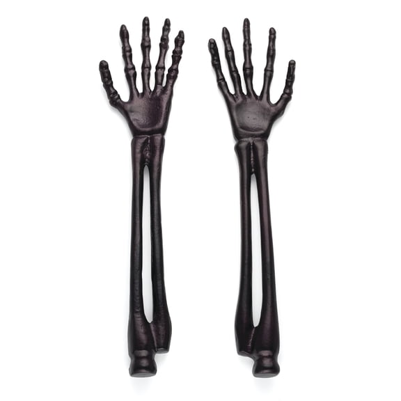 Oneida Skeleton 2-Piece Halloween Satin Black Aluminum Salad Serving Utensil Hands Set