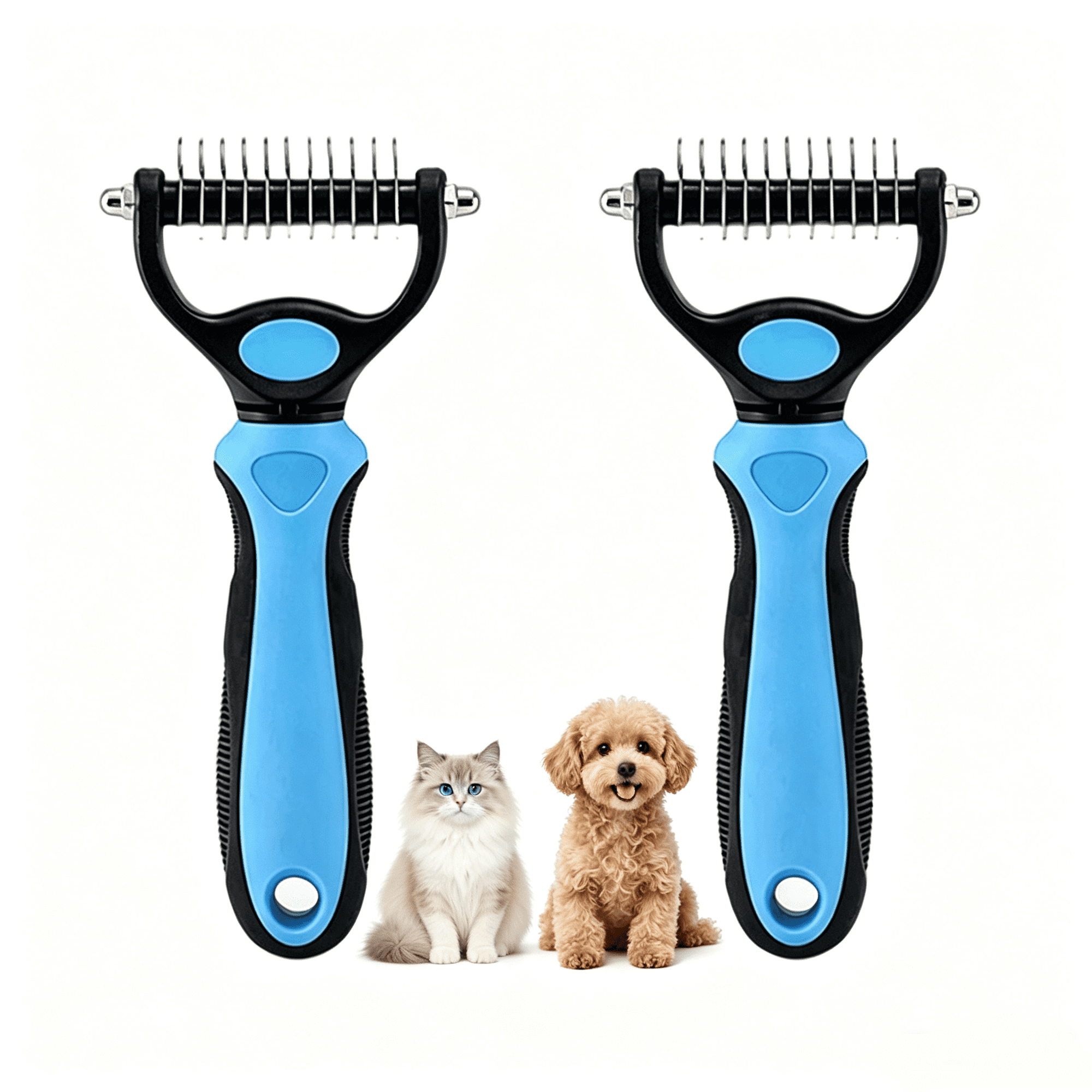 Dematting Comb for Dogs & Cats, Double-Sided Undercoat Rake with Stainless Steel Teeth, Pet Grooming Tool Removes Tangles, Knots & Loose Fur for Long Hair and Thick Coats