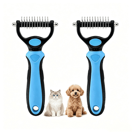 Dematting Comb for Dogs & Cats, Double-Sided Undercoat Rake with Stainless Steel Teeth, Pet Grooming Tool Removes Tangles, Knots & Loose Fur for Long Hair and Thick Coats