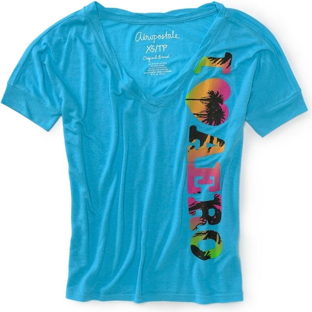 Aeropostale - Camiseta con cuello en V para mujer, ajuste holgado, recortada, azul, extra pequeña Aeropostale Camiseta gráfica