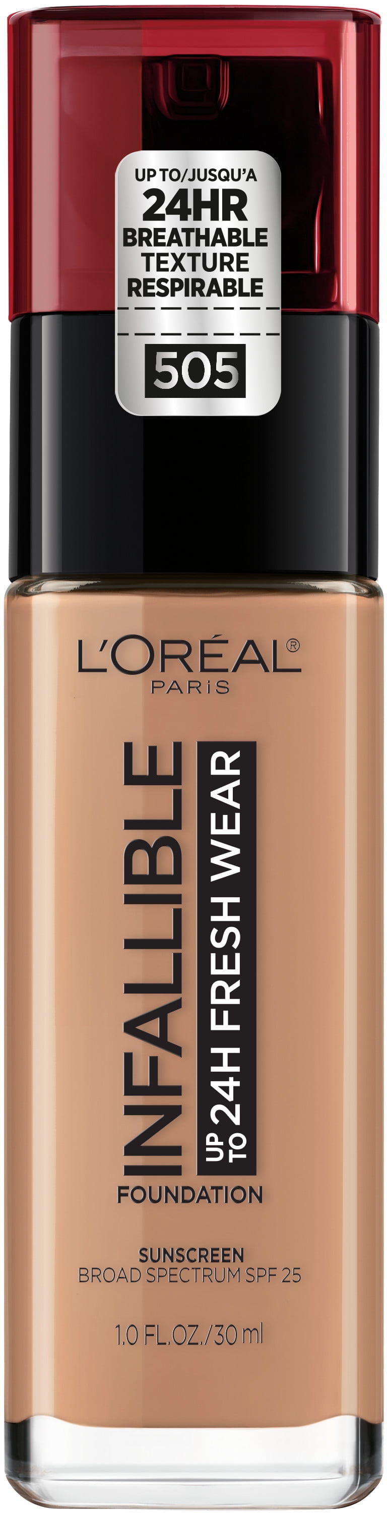 L'Oreal Paris Infallible Fresh Wear 24 Hr Liquid Foundation Makeup, 505 Toffee, 1 fl oz