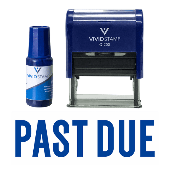 Vivid Stamp Classic Past Due Rubber Stamp Combo With Refill (Blue Ink) Medium