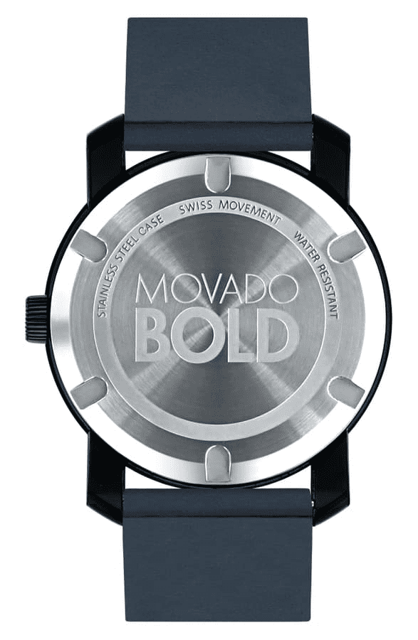 Movado Men's Bold Watch with Dark Navy Leather Strap, Black Dial