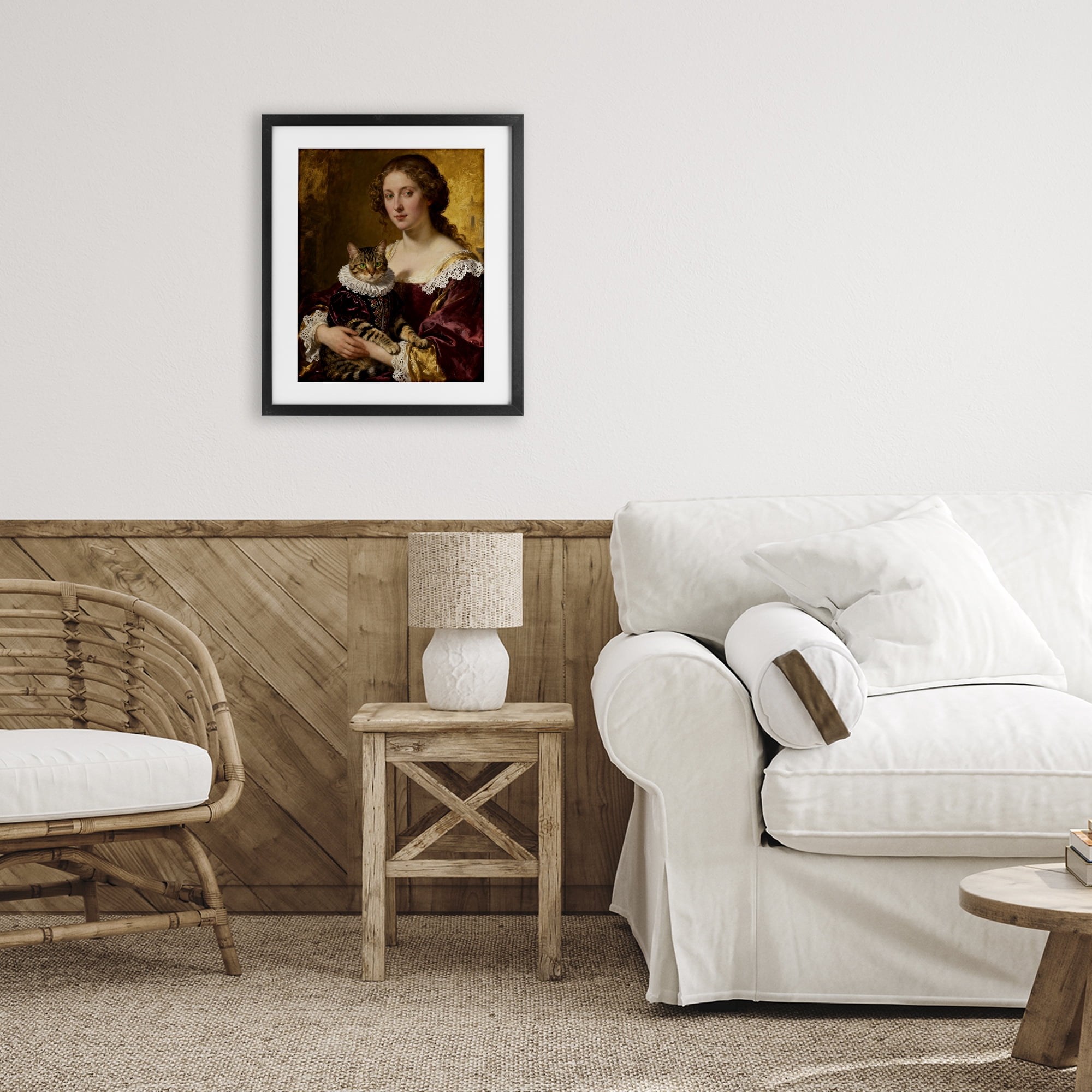 Stupell Industries Renaissance Lady with Regal Cat Black Framed Print Under Glass, design by CAD Designs