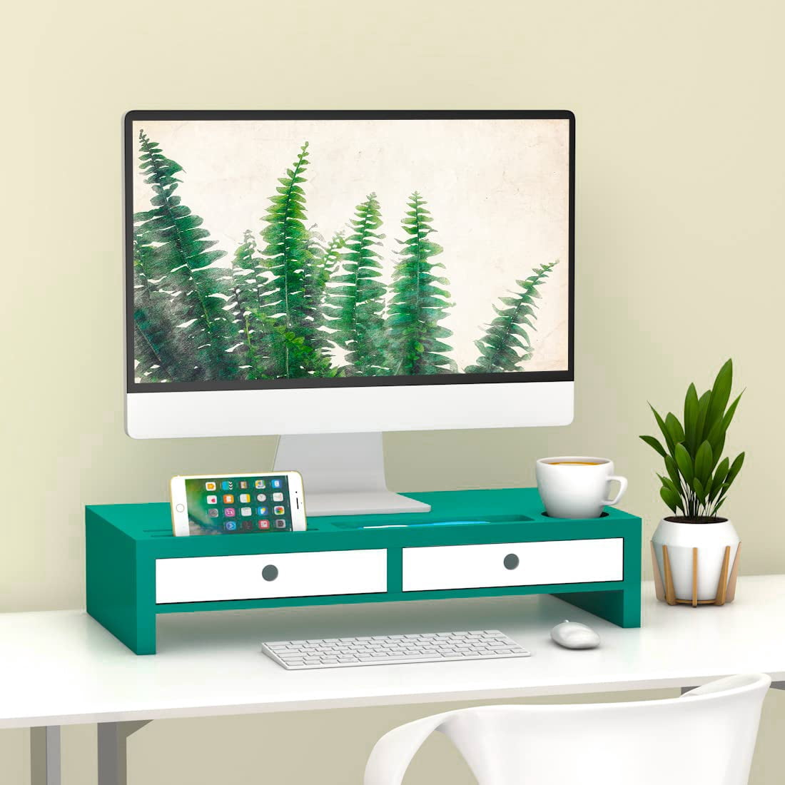 Bambloom Monitor Stand Riser Desk Organizer with Drawers Green 22"x10.6"x4.7"