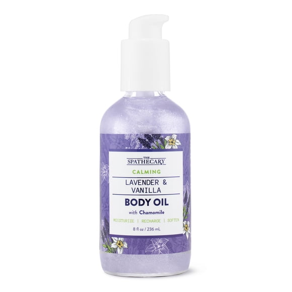 THE SPATHECARY Aceite Corporal Calmante Lavanda y Vainilla con Manzanilla - BRILLANTE. Tratamiento nutritivo tipo spa libre de crueldad para hidratar, recargar y suavizar 8 oz.