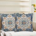 thumbnail image 4 of Bohemian Decorative Throw Pillow Covers Pack of 2 Linen Blue Yellow Ethnic Boho Carpet Pillowcases Square Cushion Cases for Bedroom Living Room,18 x 18 Inches, 4 of 6