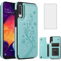 Phone Case for Samsung Galaxy A50 with Tempered Glass Screen Protector and Card Holder Wallet Cover Stand Flip Leather Cell Accessories Glaxay A 50 Gaxaly S50 50A SM A505G Cases Women Girls Men Green