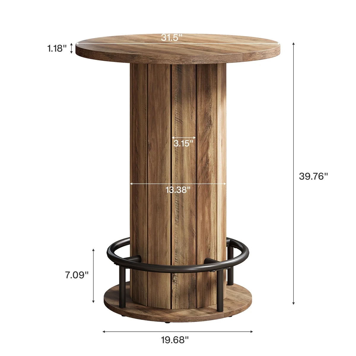 MAYEERTY Round Bar Table with Footrest, Modern Farmhouse Pub Table for Dining Room, Compact Wooden Bistro Table for Small Spaces (Only Table)