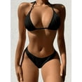 thumbnail image 4 of SEARIPE Women 3 piece Swimwear Halter Triangle Bikini Swimsuit With Beach Skirt Black L, 4 of 5