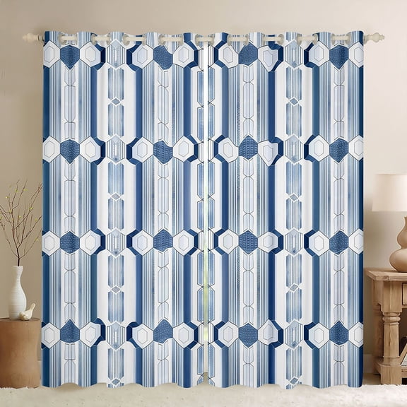 Manfei Geometric Honeycomb Black Out Curtains for Female Men,Abstract Stripes Curtains Pack of 2 (42x63 Each),Vintage Aesthetic Bedroom Curtains,Microfiber Bedroom Decor