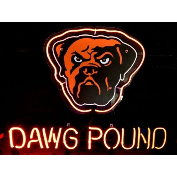 Queen Sense 20"x16" Dawg Pound Cleveland Sports Team Brown Neon Sign Man Cave Handmade Neon Light 120DPCBLB